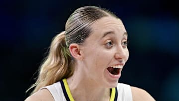 Dallas Wings guard Paige Bueckers celebrates during the second half against the Phoenix Mercury.