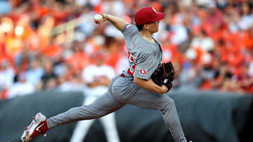 Braden Davis throws a pitch for the University of Oklahoma.