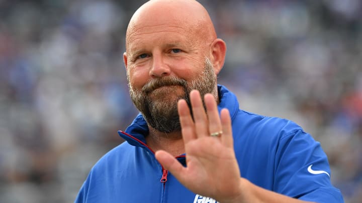 New York Giants head coach Brian Daboll waves to fans prior to a game against the New York Jets at MetLife Stadium. New York Giants head coach Brian Daboll waves to fans prior to a game against the New York Jets at MetLife Stadium.