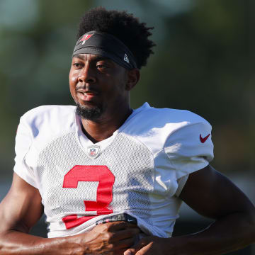 Aug 3, 2023; Tampa Bay, FL, USA;  Tampa Bay Buccaneers wide receiver Russell Gage (3) participates in training camp at AdventHealth Training Center. Mandatory Credit: Nathan Ray Seebeck-USA TODAY Sports