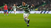 Luis Palma celebrates scoring their sides second goal of the game during the UEFA Champions League Group E match at Celtic Park, Glasgow.
