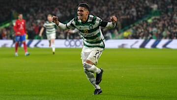 Luis Palma celebrates scoring their sides second goal of the game during the UEFA Champions League Group E match at Celtic Park, Glasgow.