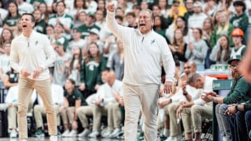 Michigan State head coach Tom Izzo reacts to a play against Bowling Green during the first half at Breslin Center in East Lansing on Saturday, Nov. 16, 2024.
