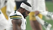 Green Bay Packers defensive end Micah Parsons (1) takes a moment before their game against the Washington Commanders Thursday, September 11, 2025 at Lambeau Field in Green Bay, Wisconsin.