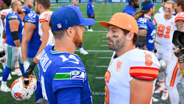 Tampa Bay Buccaneers QB Baker Mayfield and Seattle Seahawks QB Sam Darnold gave us an instant classic for the ages in Week 5.(Mandatory Credit: Steven Bisig-Imagn Images)