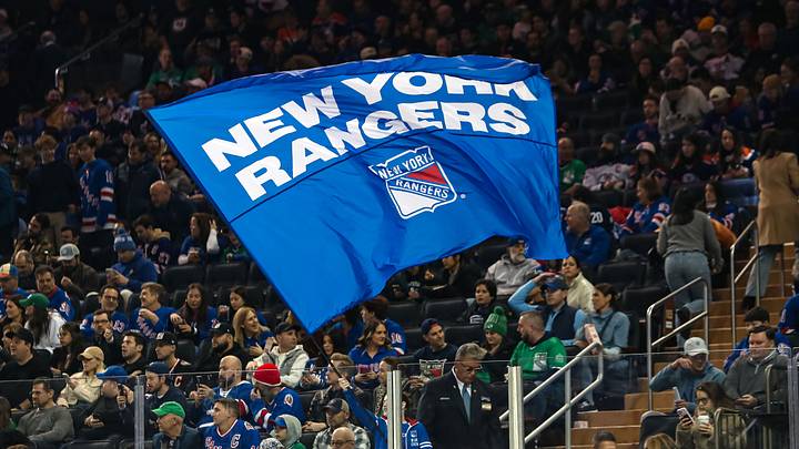 Mar 16, 2025; New York, New York, USA; A New York Rangers flag is seen in the crown during the first period against the Edmonton Oilers at Madison Square Garden. Mandatory Credit: Danny Wild-Imagn Images Mar 16, 2025; New York, New York, USA; A New York Rangers flag is seen in the crown during the first period against the Edmonton Oilers at Madison Square Garden. Mandatory Credit: Danny Wild-Imagn Images