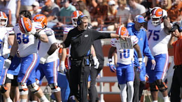 Nov 9, 2024; Austin, Texas, USA; Florida Gators head coach Billy Napier during the first half against the Texas Longhorns at Darrell K Royal-Texas Memorial Stadium. Mandatory Credit: Scott Wachter-Imagn Images