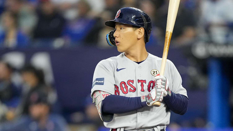 Sep 15, 2023; Toronto, Ontario, CAN; Boston Red Sox left fielder Masataka Yoshida (7) sets to bat