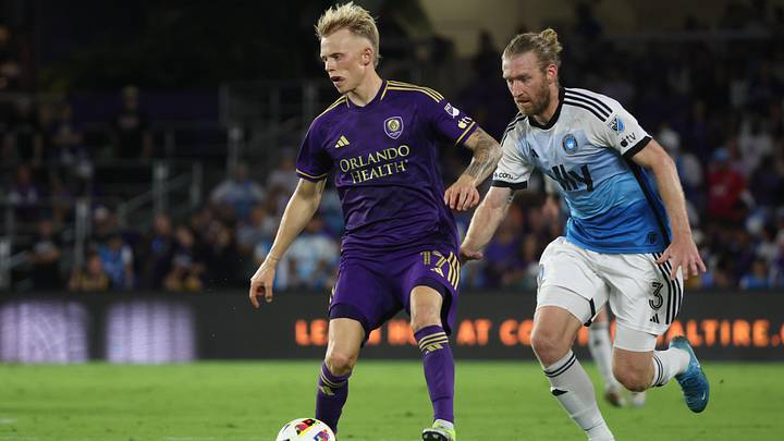 Nov 9, 2024; Orlando, Florida, USA; Orlando City midfielder Dagur Dan Thorhallsson (17) battles Charlotte FC defender Tim Ream (3) for the ball in the first half in a 2024 MLS Cup Playoffs Round One match at Inter&Co Stadium. Mandatory Credit: Kim Klement Neitzel-Imagn Images