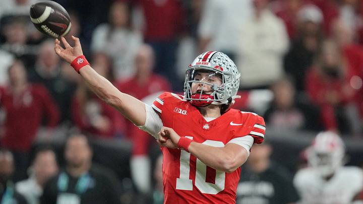 Dec 6, 2025; Indianapolis, IN, USA; Ohio State Buckeyes quarterback Julian Sayin (10) Mandatory Credit: Aaron Doster-Imagn Images