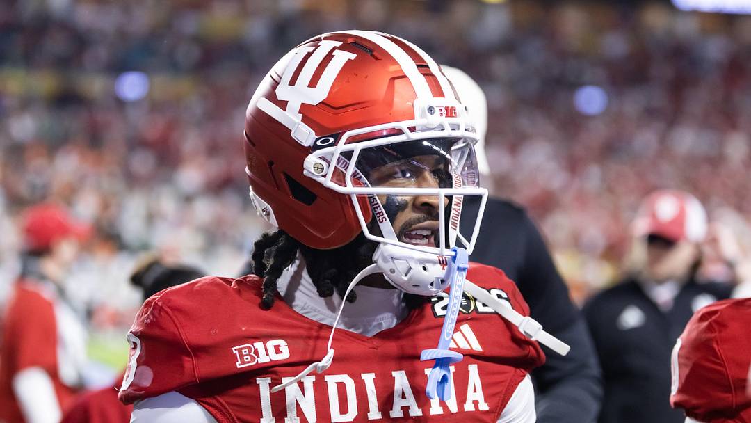 Jan 19, 2026; Miami Gardens, FL, USA; Indiana Hoosiers wide receiver Omar Cooper Jr. (3) against the Miami Hurricanes in the College Football Playoff National Championship game at Hard Rock Stadium. Mandatory Credit: Mark J. Rebilas-Imagn Images