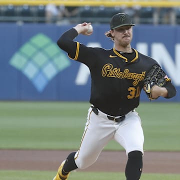 Sep 9, 2024; Pittsburgh, Pennsylvania, USA;  Pittsburgh Pirates starting pitcher Paul Skenes (30) delivers a pitch against the Miami Marlins during the first inning at PNC Park.