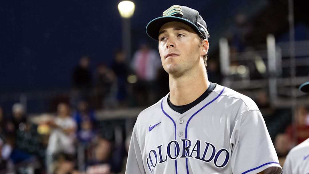 Nov 9, 2025; Mesa, AZ, USA; Colorado Rockies infielder Charlie Condon during the Arizona Fall League Fall Stars Game at Sloan Park.