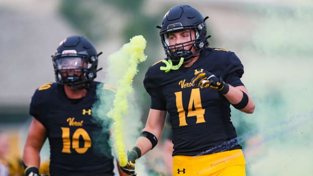 The Bishop Verot Vikings compete against the St. Thomas Aquinas Raiders in a preseason game at Bishop Verot High School in Fo