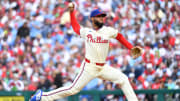 Mar 31, 2024; Philadelphia, Pennsylvania, USA; Philadelphia Phillies relief pitcher Seranthony Dominguez (58) throws a pitch against the Atlanta Braves during the eighth inning at Citizens Bank Park.