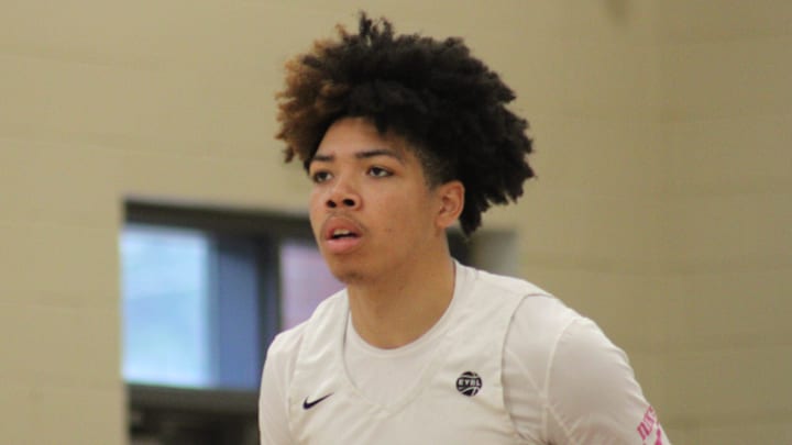 Tyran Stokes stands on the court during an AAU basketball game July 5, 2023, at the Nike EYBL Peach Jam in North Augusta, S.C. A Louisville native, Stokes transferred to California's Prolific Prep for high school and is considered one of the top recruits in the Class of 2026.