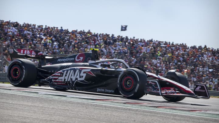 Oct 22, 2023; Austin, Texas, USA; Moneygram Haas F1 driver Nico Hulkenberg (27) of Team Germany drives during the 2023 United States Grand Prix at Circuit of the Americas. Mandatory Credit: Jerome Miron-USA TODAY Sports