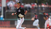 Georgia's Charlie Condon (24) takes the field at the start a NCAA Athens Regional baseball game against Army in Athens, Ga., on Friday, May 31, 2024. Georgia won 8-7.