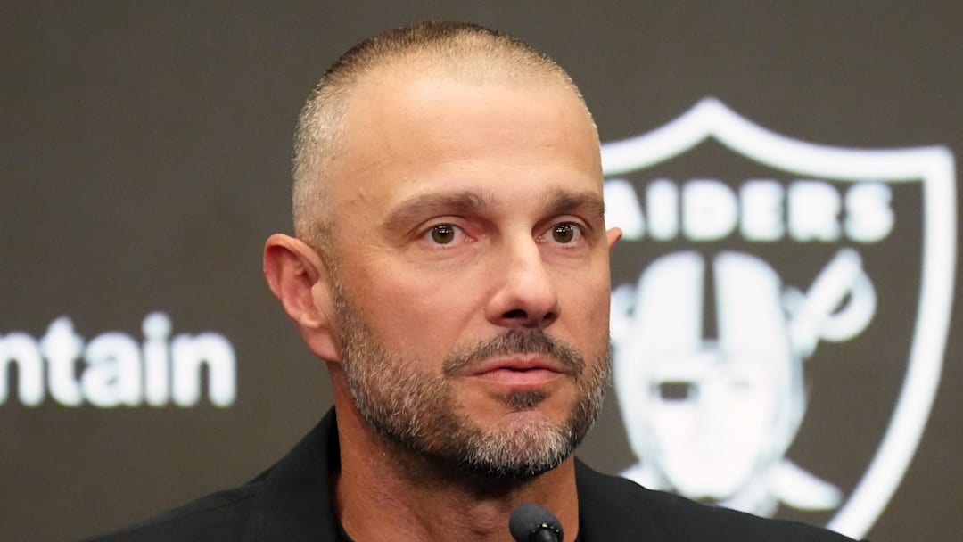 Feb 10, 2026; Henderson, NV, USA;  Las Vegas Raiders general manager John Spytek at press conference at Intermountain Health Performance Center. Mandatory Credit: Kirby Lee-Imagn Images