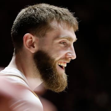 Purdue Boilermakers guard Braden Smith (3) smiles Tuesday, Jan. 21, 2025, during the NCAA men’s basketball game against the Ohio State Buckeyes at Mackey Arena in West Lafayette, Ind.