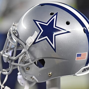 Dallas Cowboys helmet on the bench against the Philadelphia Eagles at Lincoln Financial Field. 