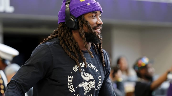 Jan 15, 2023; Minneapolis, Minnesota, USA; Minnesota Vikings running back Dalvin Cook (4) during warmups before a wild card game against the New York Giants at U.S. Bank Stadium. 