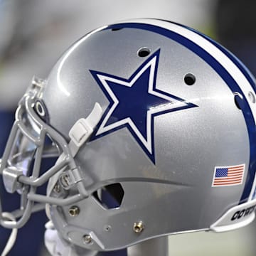 Oct 16, 2022; Philadelphia, Pennsylvania, USA; Dallas Cowboys helmet on the bench against the Philadelphia Eagles at Lincoln Financial Field. Mandatory Credit: Eric Hartline-Imagn Images