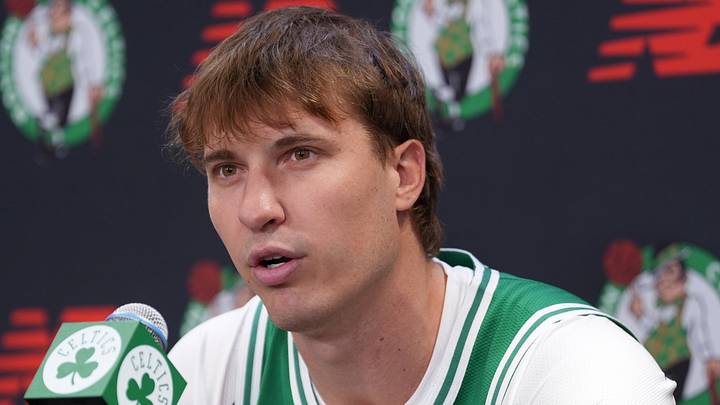 Sep 28, 2026; Boston, MA, USA; Boston Celtics guard Baylor Scheierman (55) talks to reporters during media day at Auerbach Center. Mandatory Credit: David Butler II-Imagn Images