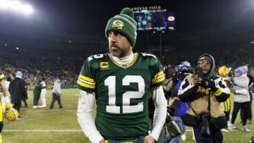 Jan 8, 2023; Green Bay, Wisconsin, USA;  Green Bay Packers quarterback Aaron Rodgers (12) walks off