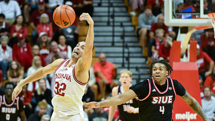 Indiana guard Trey Galloway (32) loses the ball out of bounds during a game at Assemby Hall in November.