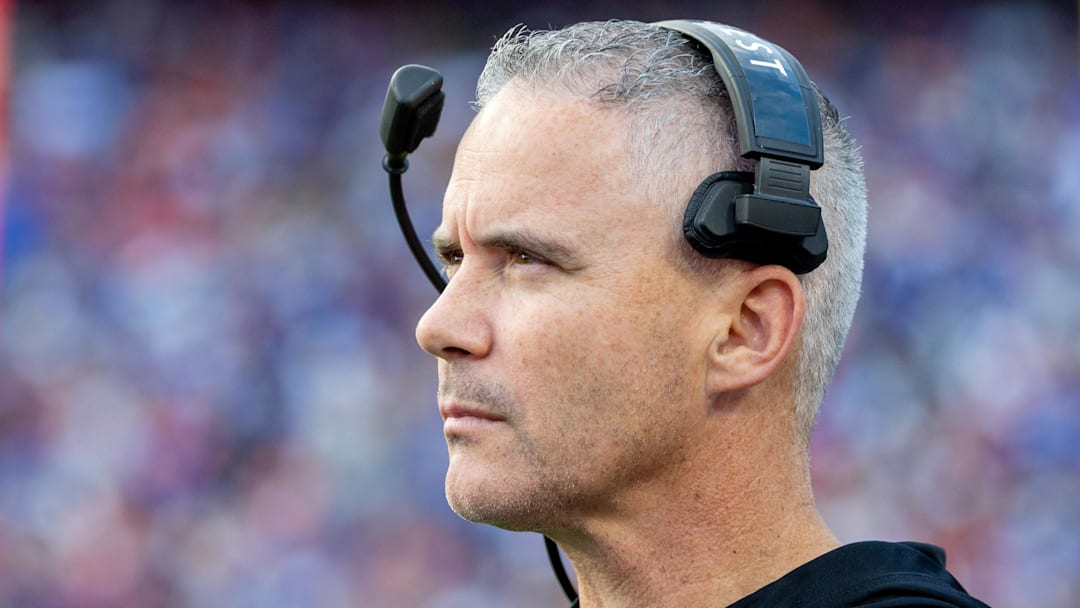 Nov 29, 2025; Gainesville, Florida, USA; Florida State Seminoles head coach Mike Norvell walks the sidelines during the first quarter against the Florida Gators at Ben Hill Griffin Stadium. Mandatory Credit: Bob Kupbens-Imagn Images