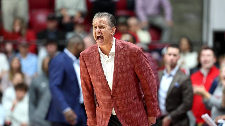 Feb 18, 2026; Tuscaloosa, Alabama, USA; Arkansas Razorback head coach John Calipari directs his players during the second half against the Alabama Crimson Tide at Coleman Coliseum. Mandatory Credit: David Leong-Imagn Images
