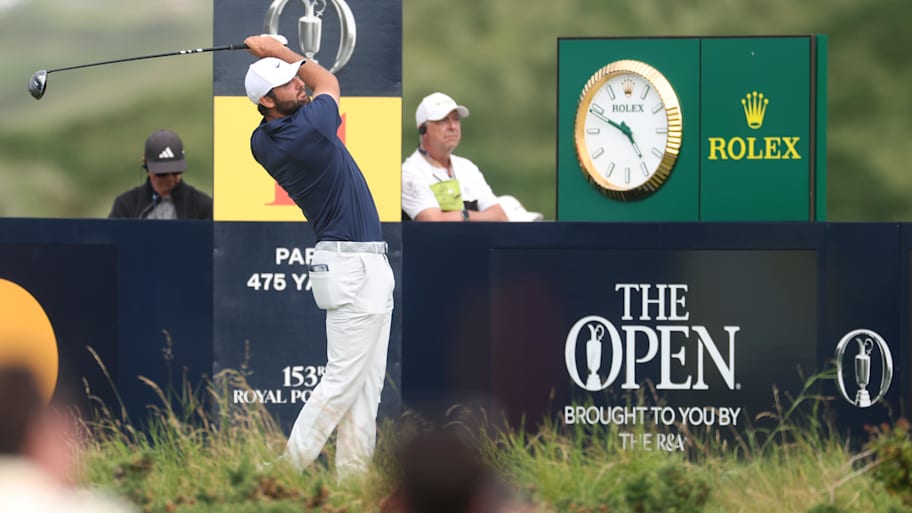 Scottie Scheffler tees of on the eleventh hole during the final round of The 153rd Open Championship