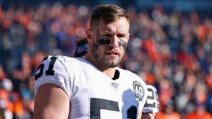 Dec 29, 2019; Denver, Colorado, USA; Oakland Raiders inside linebacker Will Compton (51) before the game against the Denver Broncos at Empower Field at Mile High. Mandatory Credit: Isaiah J. Downing-USA TODAY Sports