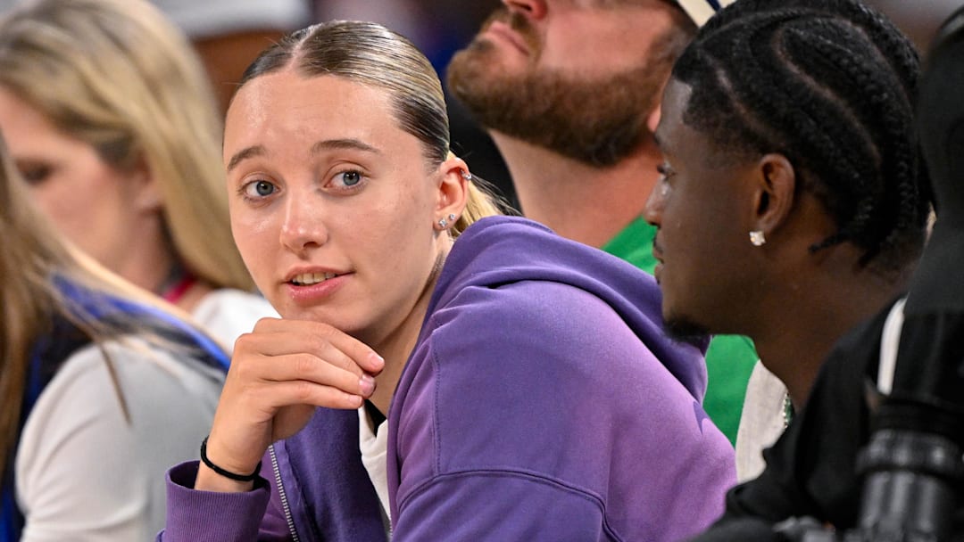 Oct 6, 2025; Fort Worth, Texas, USA; Dallas Wings guard Paige Bueckers looks on during the second quarter between the Dallas Mavericks and the Oklahoma City Thunder at Dickie's Arena. Mandatory Credit: Jerome Miron-Imagn Images