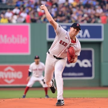 Jul 29, 2024; Boston, Massachusetts, USA; Boston Red Sox starting pitcher Nick Pivetta (37) pitches against the Seattle Mariners during the first inning at Fenway Park.