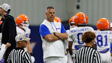 Florida Gators head coach Billy Napier looks on during fall football practice at Sanders Indoor Practice Fields at the University of Florida in Gainesville, FL on Thursday, August 7, 2025. [Matt Pendleton/Gainesville Sun]