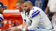Dallas Cowboys quarterback Dak Prescott on the bench against the Atlanta Falcons.