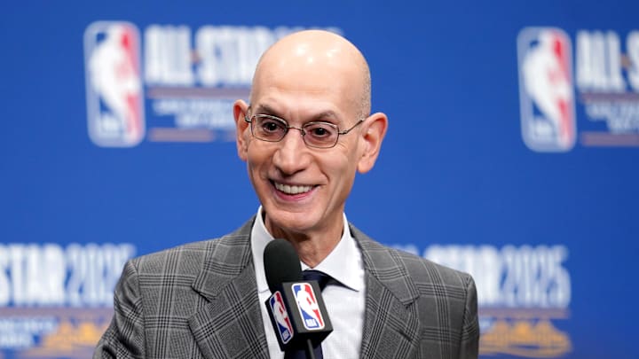 Feb 15, 2025; San Francisco, CA, USA; NBA commissioner Adam Silver speaks in a press conference during All Star Saturday Night ahead of the 2025 NBA All Star Game at Chase Center. Mandatory Credit: Cary Edmondson-Imagn Images Feb 15, 2025; San Francisco, CA, USA; NBA commissioner Adam Silver speaks in a press conference during All Star Saturday Night ahead of the 2025 NBA All Star Game at Chase Center. Mandatory Credit: Cary Edmondson-Imagn Images