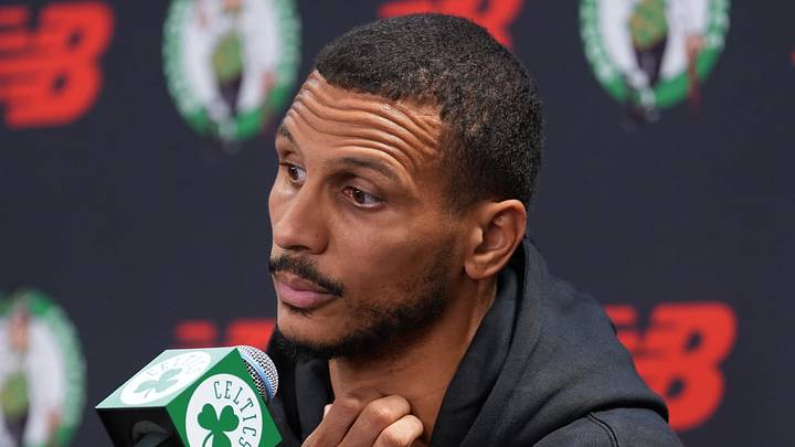 Sep 28, 2026; Boston, MA, USA; Boston Celtics head coach Joe Mazzulla talks to reporters during media day at Auerbach Center. Mandatory Credit: David Butler II-Imagn Images