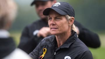 Iowa women's golf head coach Megan Menzel talks with players during the Diane Thomason Invitational on Sunday, Sept. 30, 2018, at Finkbine Golf Course in Iowa City.

180930 W Golf 010 Jpg