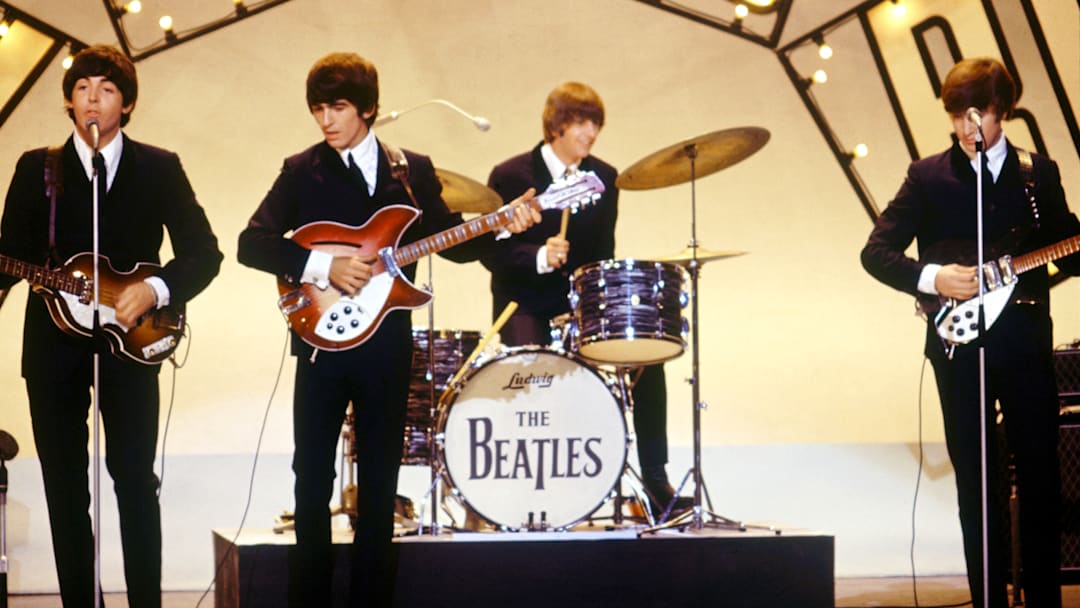 The Beatles perform onstage during the "Blackpool Night Out" TV show on July 19, 1964. The Beatles perform onstage during the "Blackpool Night Out" TV show on July 19, 1964.