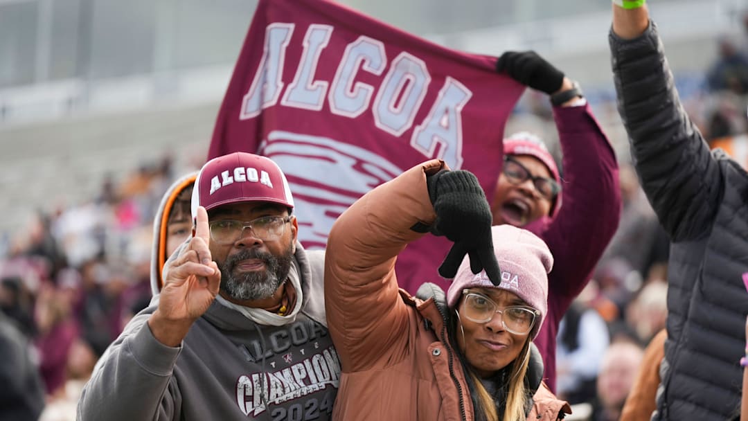 Alcoa fans cheer on the Tornadoes as they score during the Class 4A Championship game between Alcoa and Pearl-Cohn at Finley Stadium in, Chattanooga, Tenn., on Saturday, Dec. 6, 2025.