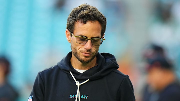 Sep 29, 2025; Miami Gardens, Florida, USA; Miami Dolphins head coach Mike McDaniel before the game against the New York Jets at Hard Rock Stadium. Mandatory Credit: Rich Storry-Imagn Images