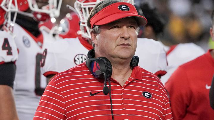 Oct 1, 2022; Columbia, Missouri, USA; Georgia Bulldogs head coach Kirby Smart on the sidelines against the Missouri Tigers during the game at Faurot Field at Memorial Stadium. Mandatory Credit: Denny Medley-USA TODAY Sports
