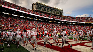 Ohio State Buckeyes run to the locker room during half time against the Wisconsin Badgers at Camp Randall Stadium on Saturday, Oct. 18, 2025 in Madison, Wisconsin.