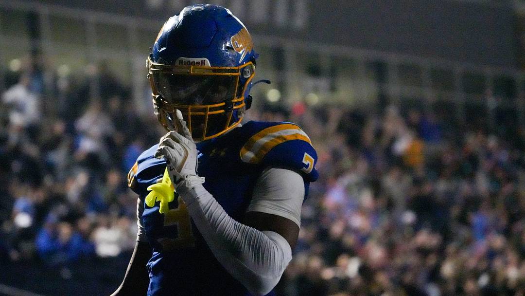 Westview's Miles Brown (3) celebrates after coming down with his third touchdown of the game during a TSSAA Football Playoff match between Melrose versus Westview in Martin, Tenn., on Friday, Nov. 21, 2025.