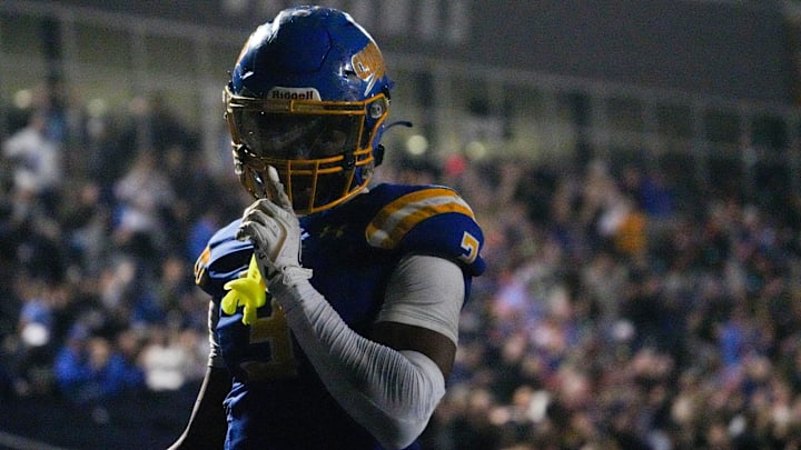 Westview's Miles Brown (3) celebrates after coming down with his third touchdown of the game during a TSSAA Football Playoff match between Melrose versus Westview in Martin, Tenn., on Friday, Nov. 21, 2025.