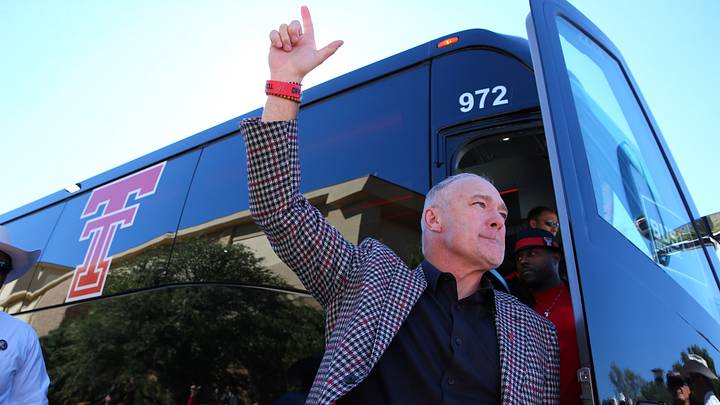 Oct 17, 2026; Lubbock, Texas, USA;  Texas Tech Red Raiders head coach Joey McGuire arrives at Galaxy Stadium before the game against the Arizona State Sun Devils. Mandatory Credit: Michael C. Johnson-Imagn Images