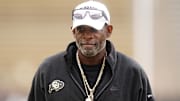 Oct 11, 2025; Boulder, Colorado, USA; Colorado Buffaloes head coach Deion Sanders before the game against the Iowa State Cyclones at Folsom Field. Mandatory Credit: Ron Chenoy-Imagn Images